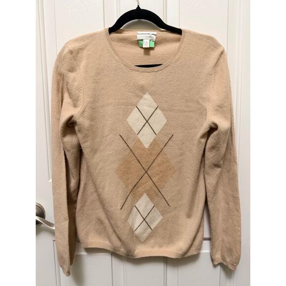 Charter Club 100% Cashmere Argyle Sweater Beige Tan Medium - Picture 1 of 8